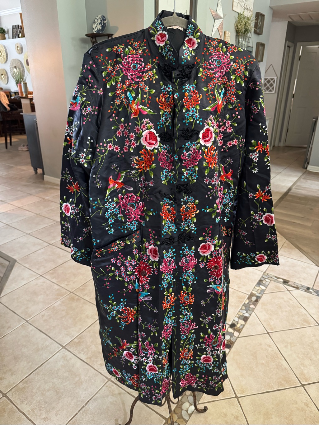 Vintage Plum Blossoms Embroidered Silk Coat Size 44